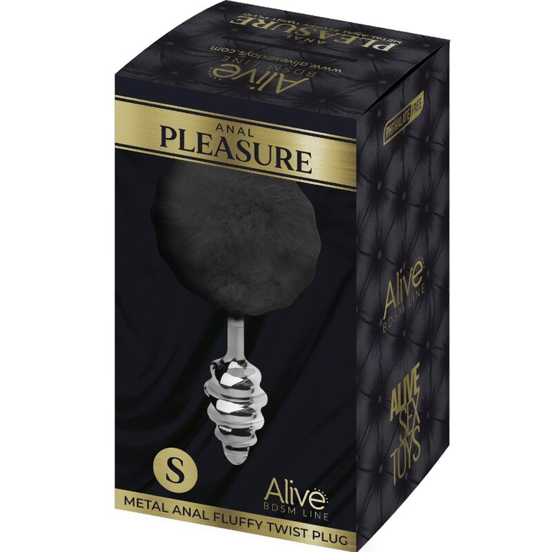 Alive - Plug De Prazer Anal Espiral Metal Fluffy Preto Tamanho S