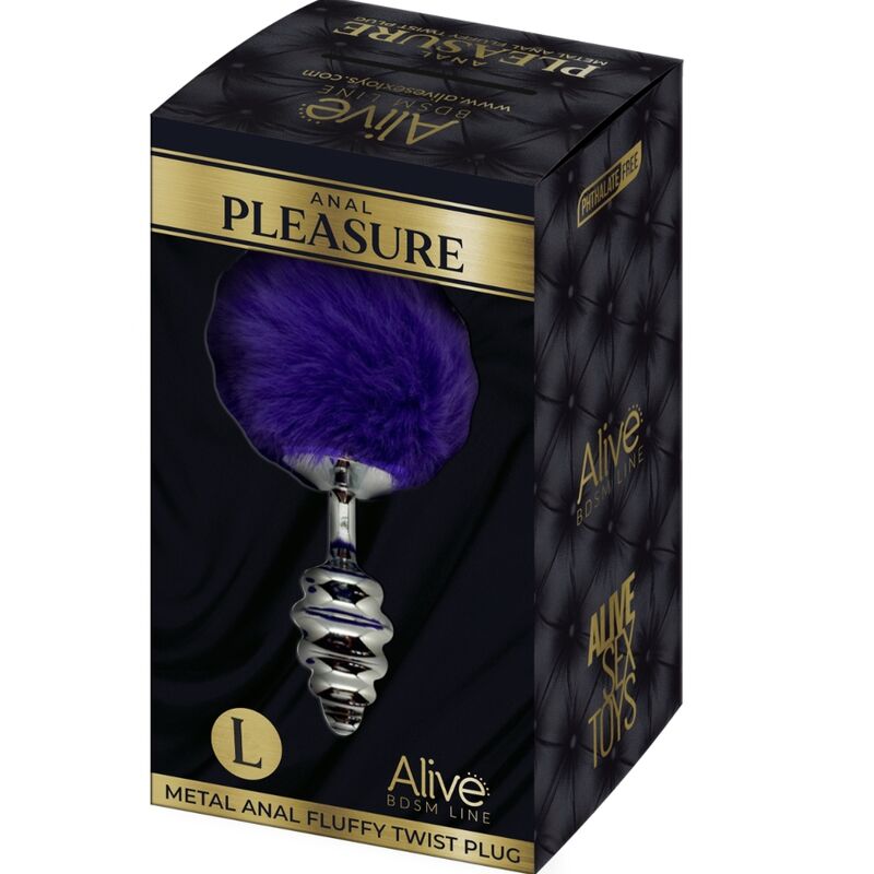 Alive - Plug De Prazer Anal Espiral Metal Fluffy Dark Violeta Tamanho L