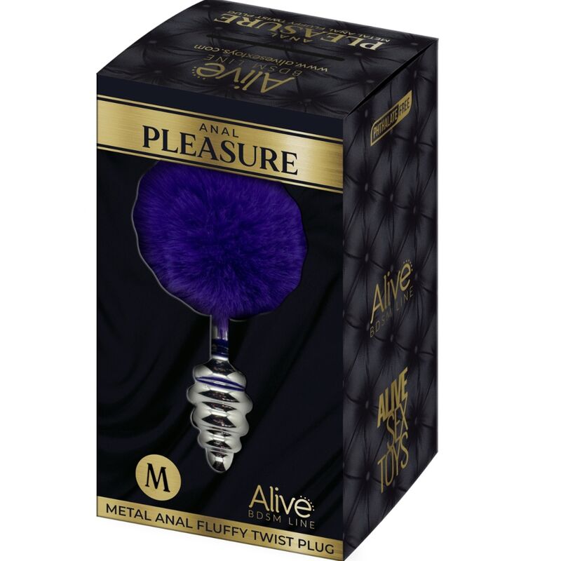 Alive - Plug De Prazer Anal Espiral Metal Fluffy Dark Violeta Tamanho M