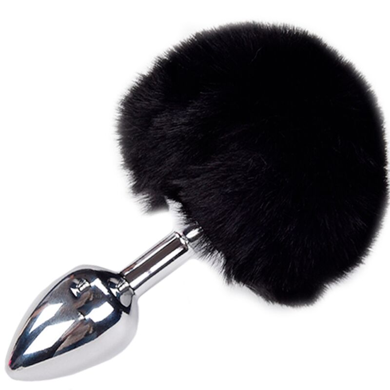 Alive - Plug Prazer Anal Metal Liso Fluffy Preto Tamanho M