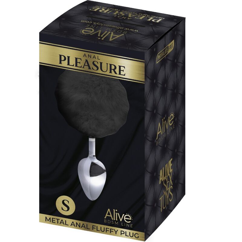 Alive - Plug De Prazer Anal Metal Liso Fluffy Preto Tamanho S
