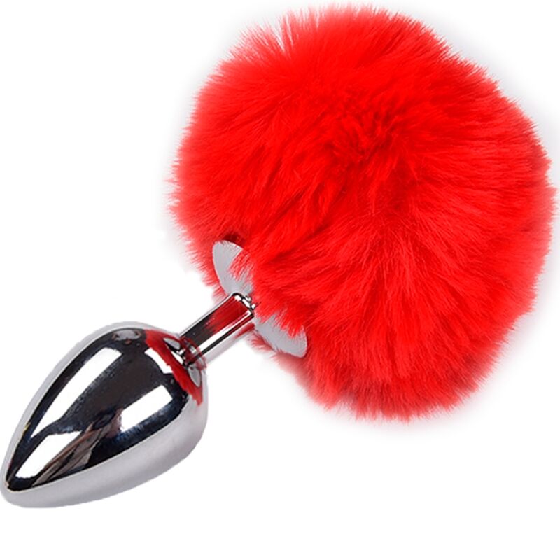 Alive - Plug Prazer Anal Metal Liso Fluffy Vermelho Tamanho M