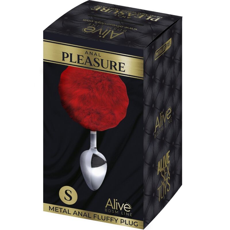 Alive - Plug De Prazer Anal Metal Liso Fluffy Vermelho Tamanho S