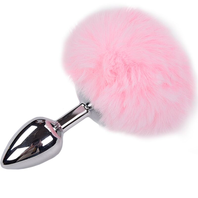 Alive - Plug Prazer Anal Metal Liso Fluffy Rosa Tamanho L