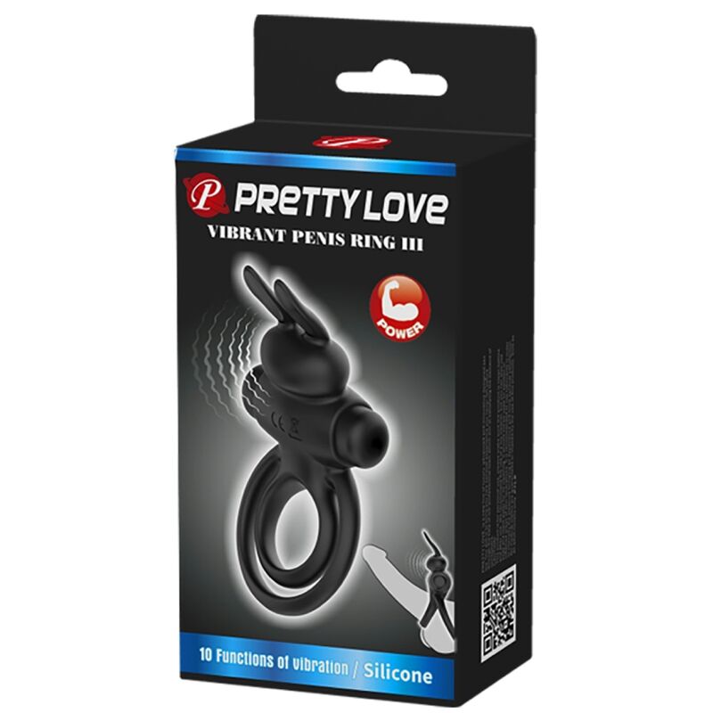PRETTY LOVE - ANEL VIBRADOR III COM COELHO PARA PÊNIS PRETO