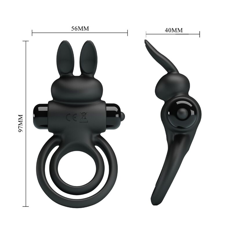 PRETTY LOVE - ANEL VIBRADOR III COM COELHO PARA PÊNIS PRETO