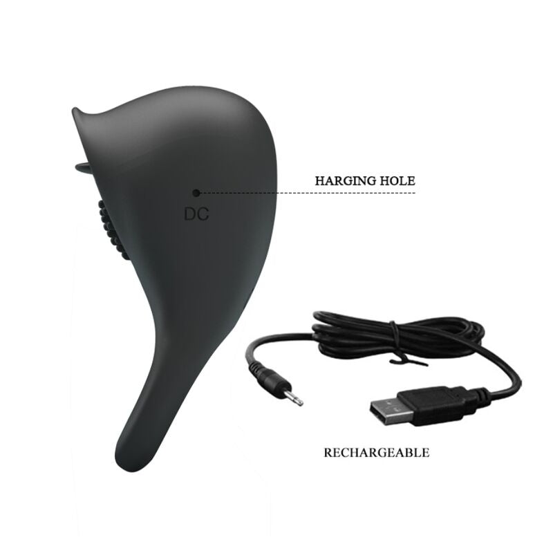 PRETTY LOVE - ANEL VIBRADOR PARA PÊNIS COM LÍNGUA PRETO