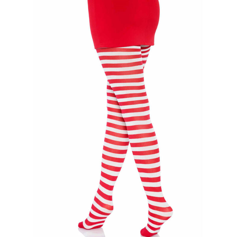 LEG AVENUE - MEIAS LISTADAS BRANCO/VERMELHO