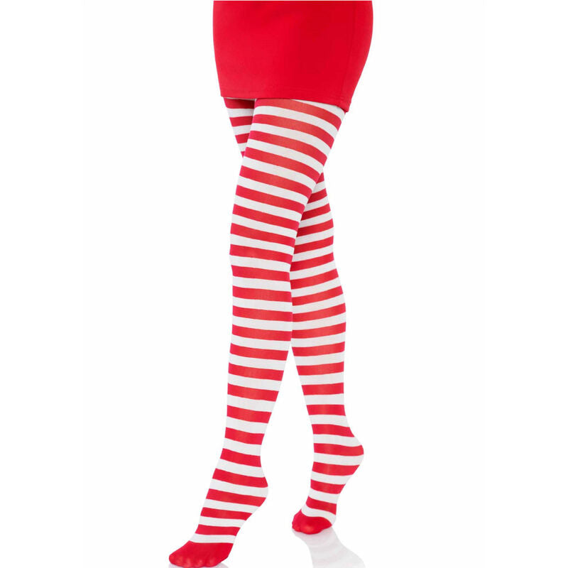 LEG AVENUE - MEIAS LISTADAS BRANCO/VERMELHO