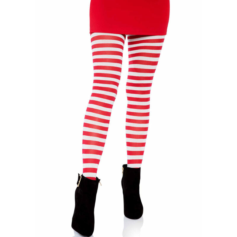 LEG AVENUE - MEIAS LISTADAS BRANCO/VERMELHO