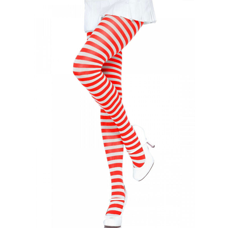 LEG AVENUE - MEIAS LISTADAS BRANCO/VERMELHO