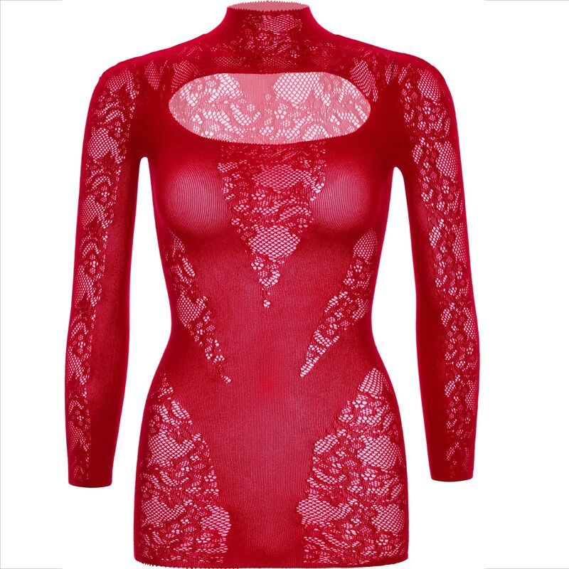 LEG AVENUE - MINI VESTIDO COM RENDA E MANGA COMPRIDA VERMELHO