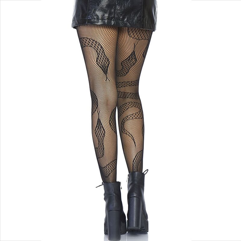 LEG AVENUE - MEIAS DE REDE ESTAMPADO COBRAS PRETAS