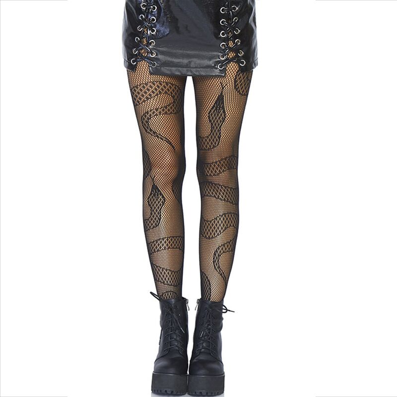 LEG AVENUE - MEIAS DE REDE ESTAMPADO COBRAS PRETAS
