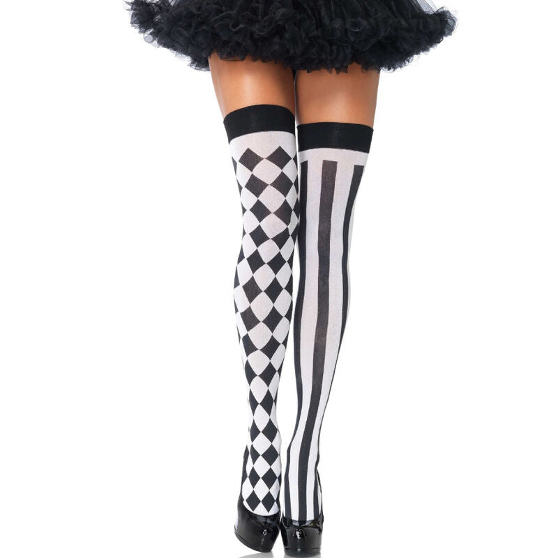 LEG AVENUE - MEIAS ALTAS ARLEQUIM PRETO/BRANCO