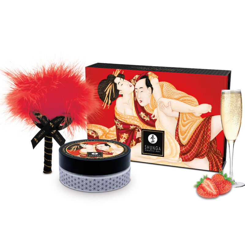 SHUNGA - KIT PÓS DE MASSAGEM COMESTÍVEL MORANGO