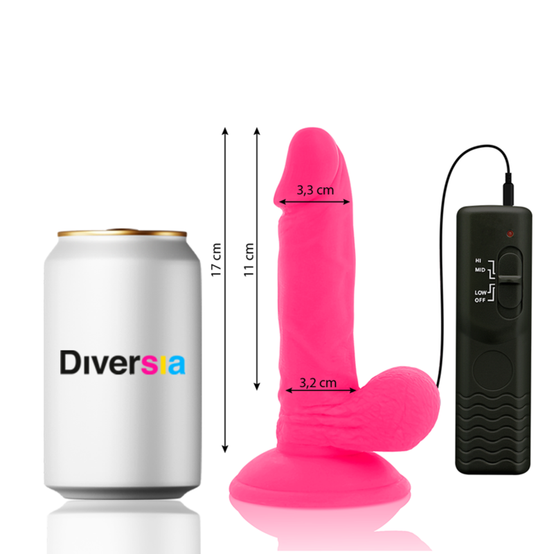 DIVERSIA - DILDO REALISTA FLEXÍVEL COM VIBRAÇÃO ROSA 17 CM -Ø- 3.3 CM