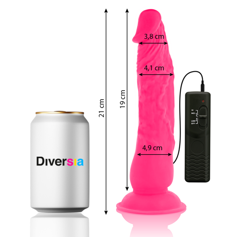 DIVERSIA - DILDO REALISTA FLEXÍVEL COM VIBRAÇÃO ROSA 21 CM -Ø- 4.9 CM