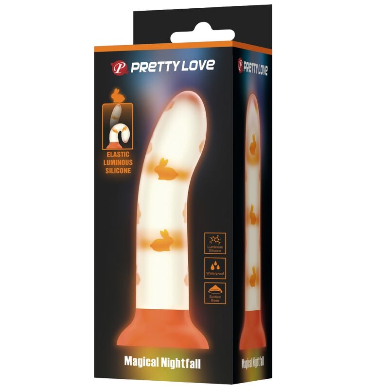 PRETTY LOVE - MAGICAL NIGHTFALL DILDO SEM VIBRAÇÃO LUMINOSO LARANJA