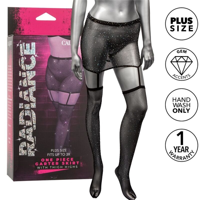 CALEXOTICS - RADIANCE SAIA COM LIGAS E MEIAS TAMANHO PLUS