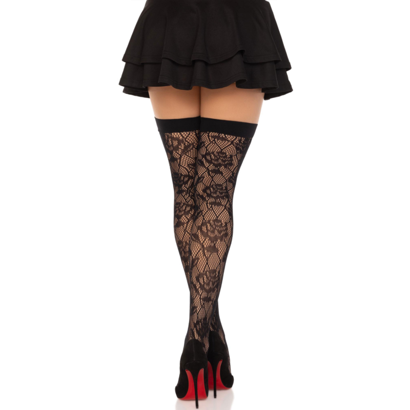 LEG AVENUE - MEIAS DE REDE ROSAS SELVAGENS PRETAS