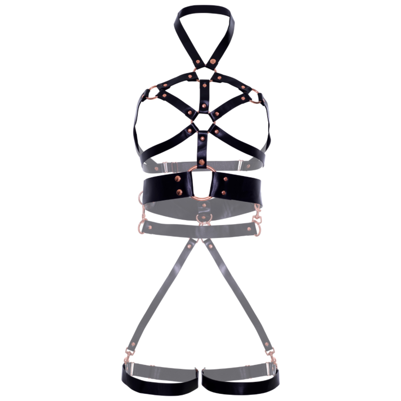 LEG AVENUE - VEGAN LEATHER BODY HARNESS WITH BLACK HANDLE S