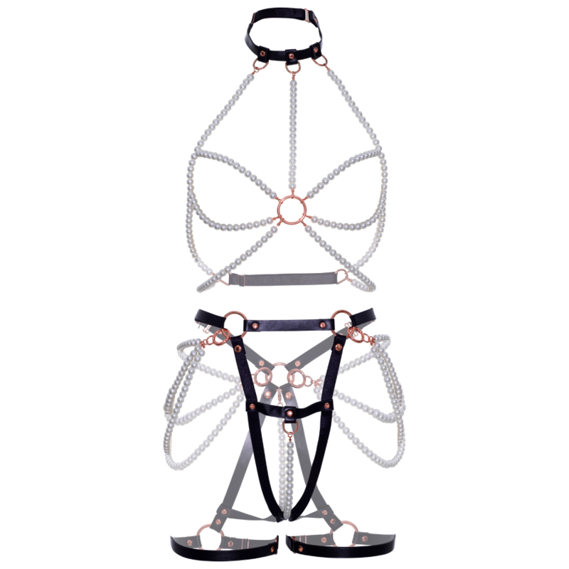 LEG AVENUE - PEARL BRA AND GARTER HARNESS S