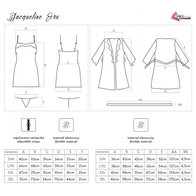 LIVCO CORSETTI FASHION - JACQUELINE LC 90249 DRESS + SHIRT + PANTIES ECRU S/M