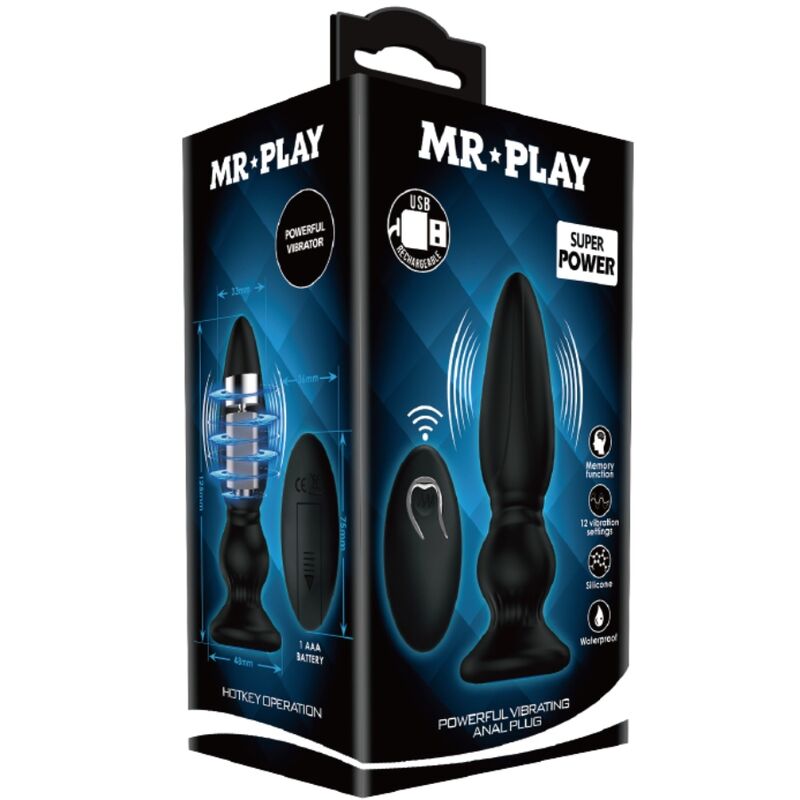 MR PLAY - VIBRADOR POTENTE COM CONTROLO REMOTO PLUG ANAL PRETO