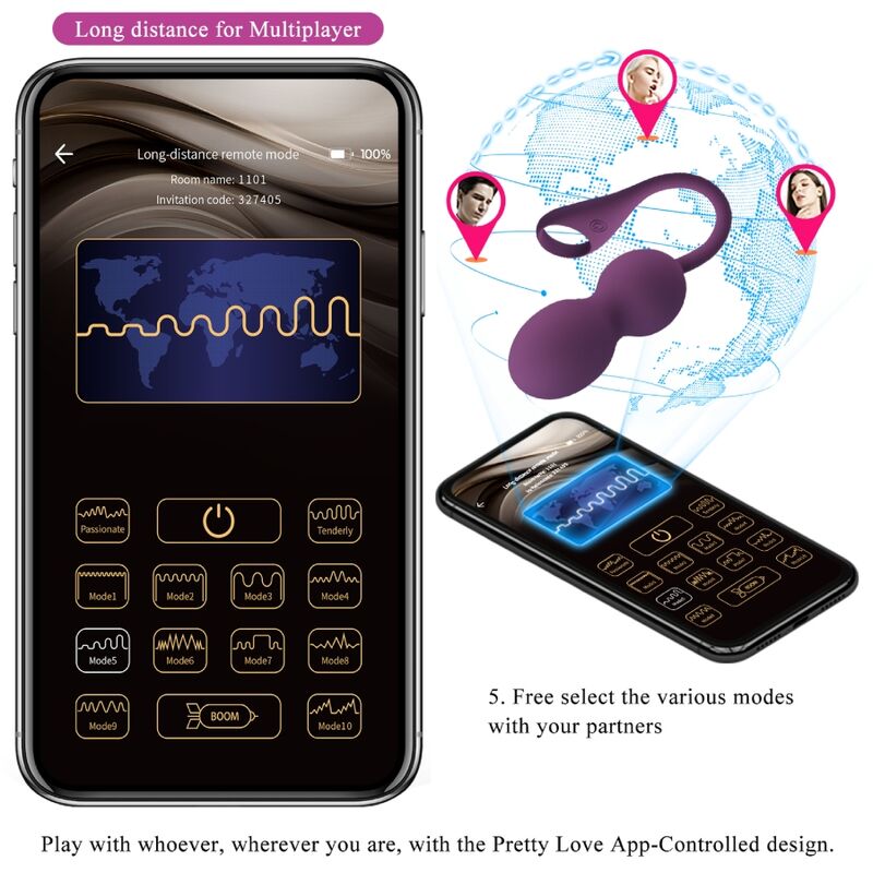 PRETTY LOVE - ELVIRA BOLAS KEGEL COM CONTROLO APP ROXO