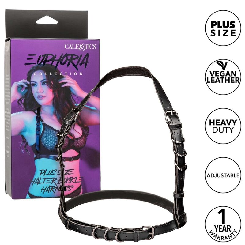 CALEXOTICS – EUPHORIA ARNÊS HALTER COM FIVELA TAMANHO PLUS PRETO