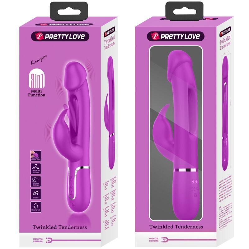 PRETTY LOVE - 3-IN-1 MULTIFUNCTION RABBIT VIBRATOR KAMPAS WITH FUCHSIA TONGUE