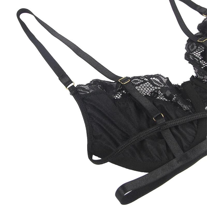 CONJUNTO DE 3 PEÇAS SUTIÃ TANGA E LIGA DE RENDA - Sex Shop Sexy