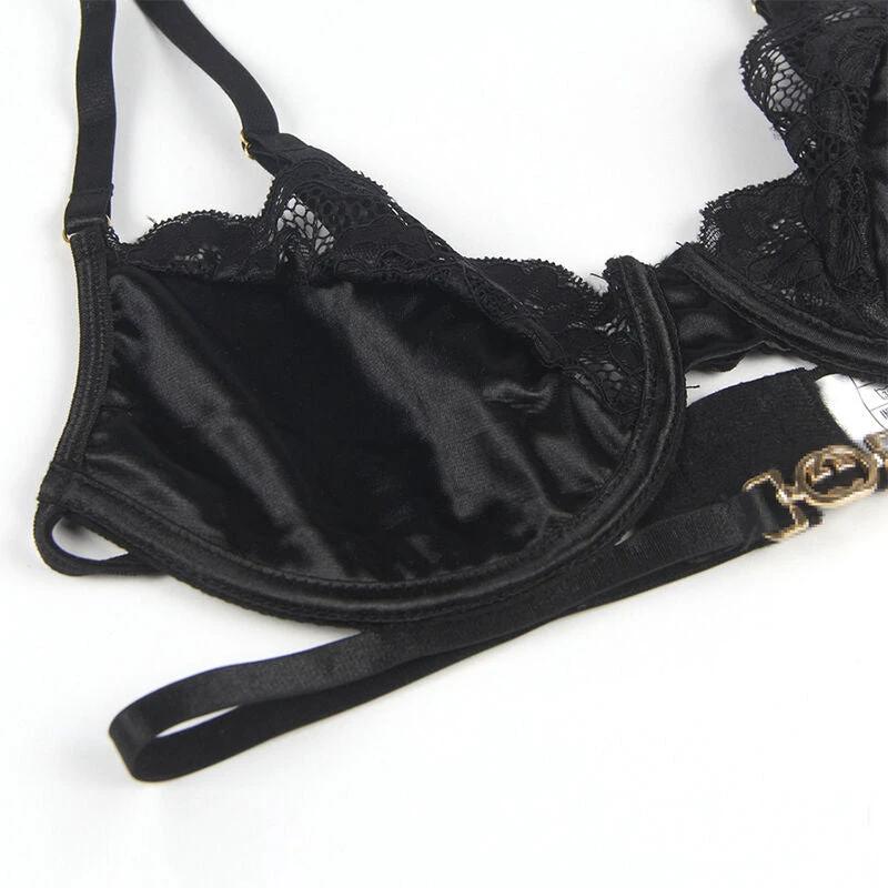 CONJUNTO DE 3 PEÇAS SUTIÃ TANGA E LIGA DE RENDA - Sex Shop Sexy