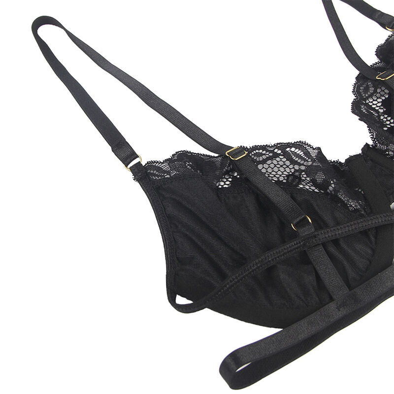 SUBBLIME - CONJUNTO DE 3 PEAS SUTI + TANGA + LIGA DE RENDA PRETO L/XL