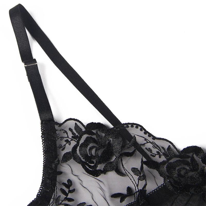 CONJUNTO DE 3 PEÇAS SUTIÃ + TANGA + LIGA ESTAMPADO FLORAL MODA ÍNTIMA FEMININA ONLINE - Sex Shop Sexy