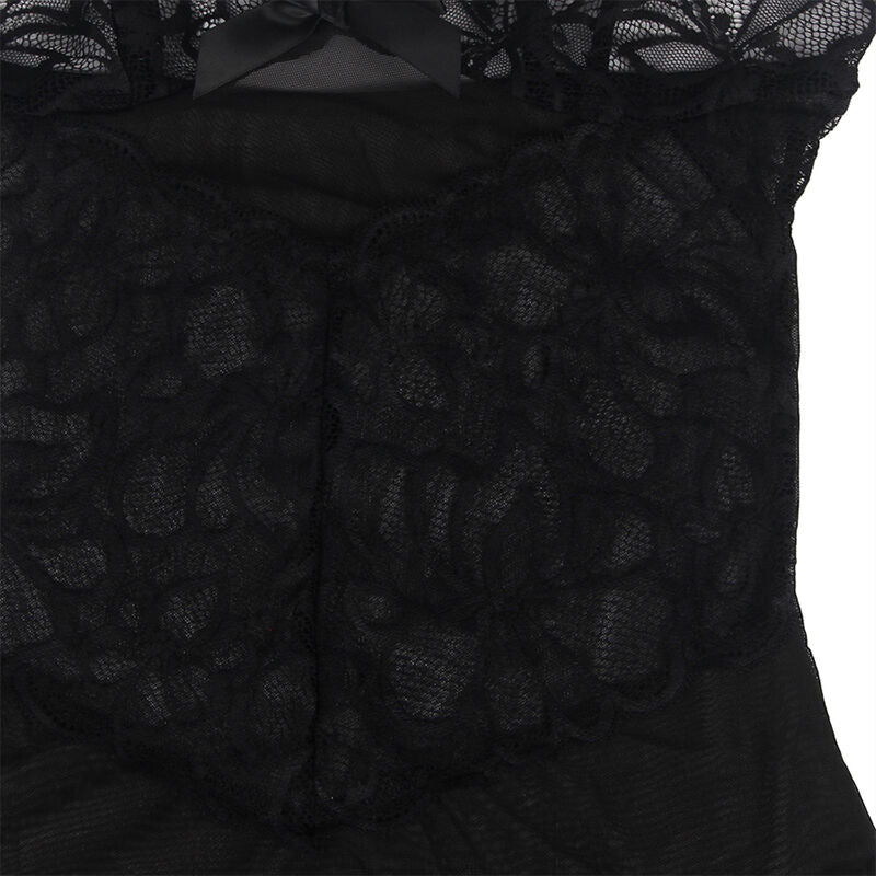 SUBBLIME - BABYDOLL WITH ADJUSTABLE STRAPS AND BLACK TRANSPARENT LACE FLORAL PRINT S/M