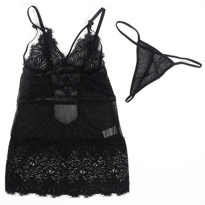 SUBBLIME - BABYDOLL WITH ADJUSTABLE STRAPS IN BLACK LACE S/M