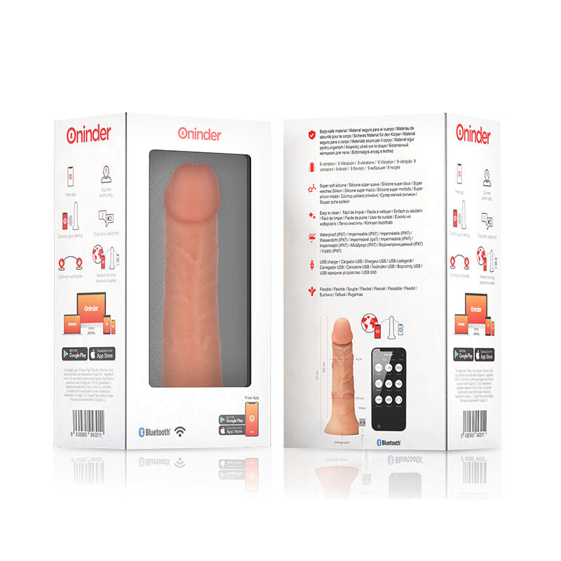 ONINDER - LARGE BOGOTÁ DILDO VIBRADOR 9 VELOCIDADES NATURAL 22 CM Ø 4.5 CM APP GRATUITA