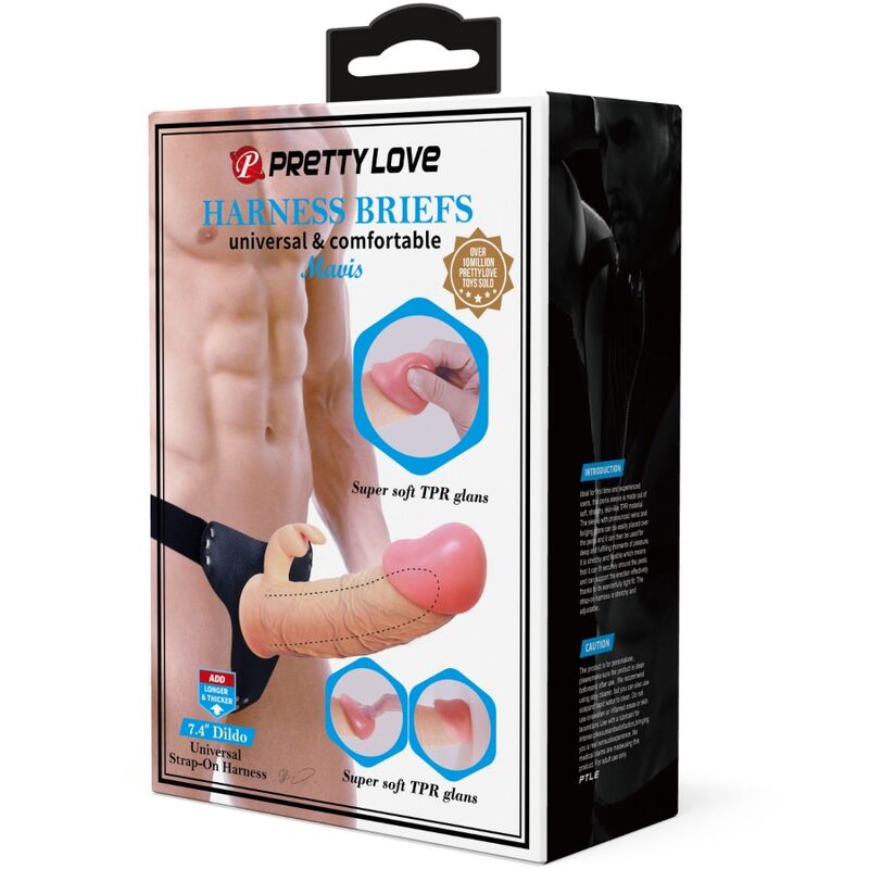PRETTY LOVE - MAVIS HARNESS BRIEFS UNIVERSAL COM DILDO 19 CM NATURAL