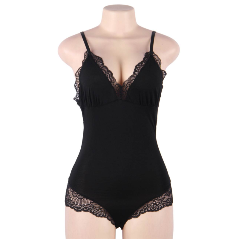 SUBBLIME - TEDDY COM DETALHE EM RENDA FLORAL PRETO L/XL
