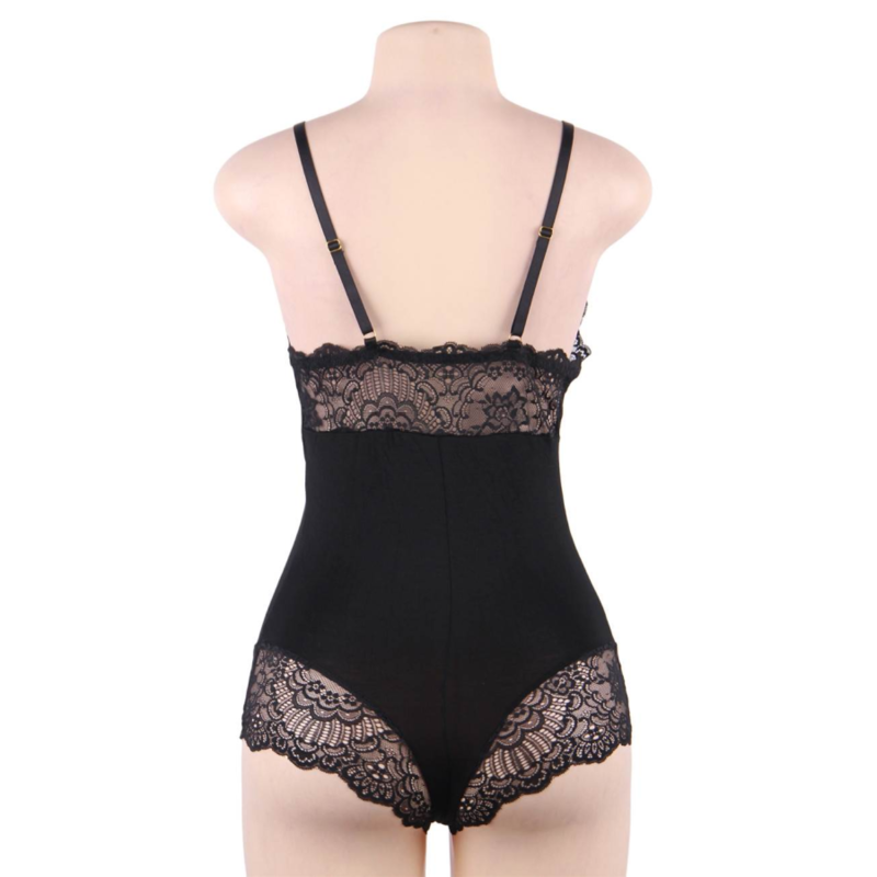 SUBBLIME - TEDDY COM DETALHE EM RENDA FLORAL PRETO L/XL