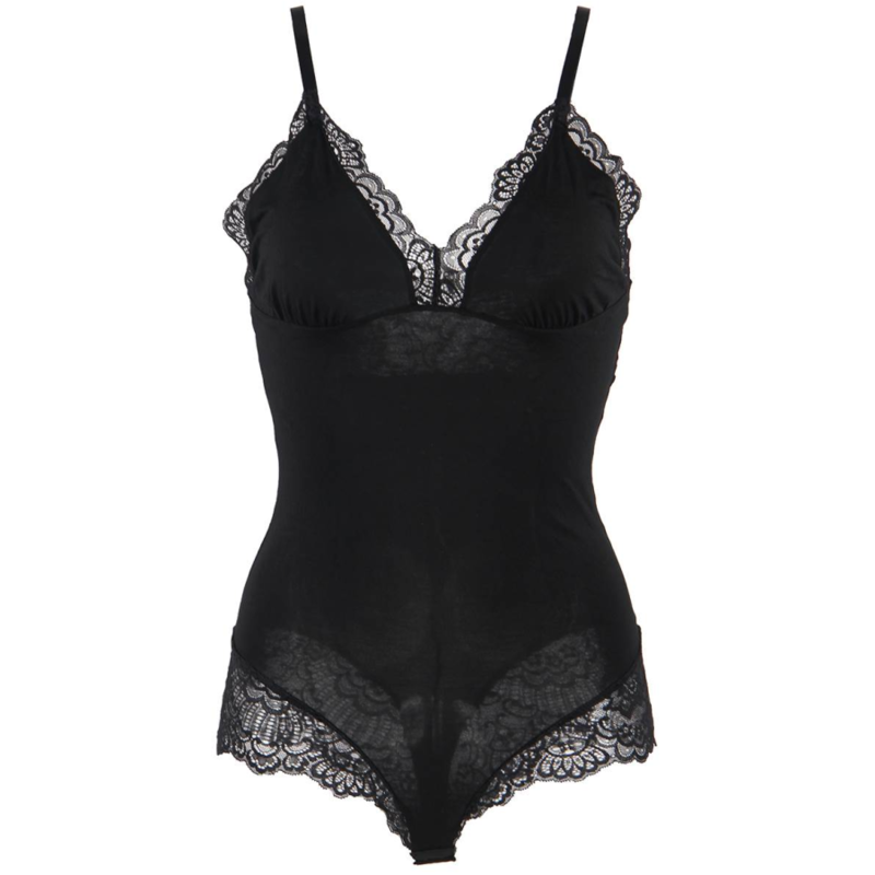 SUBBLIME - TEDDY COM DETALHE EM RENDA FLORAL PRETO L/XL
