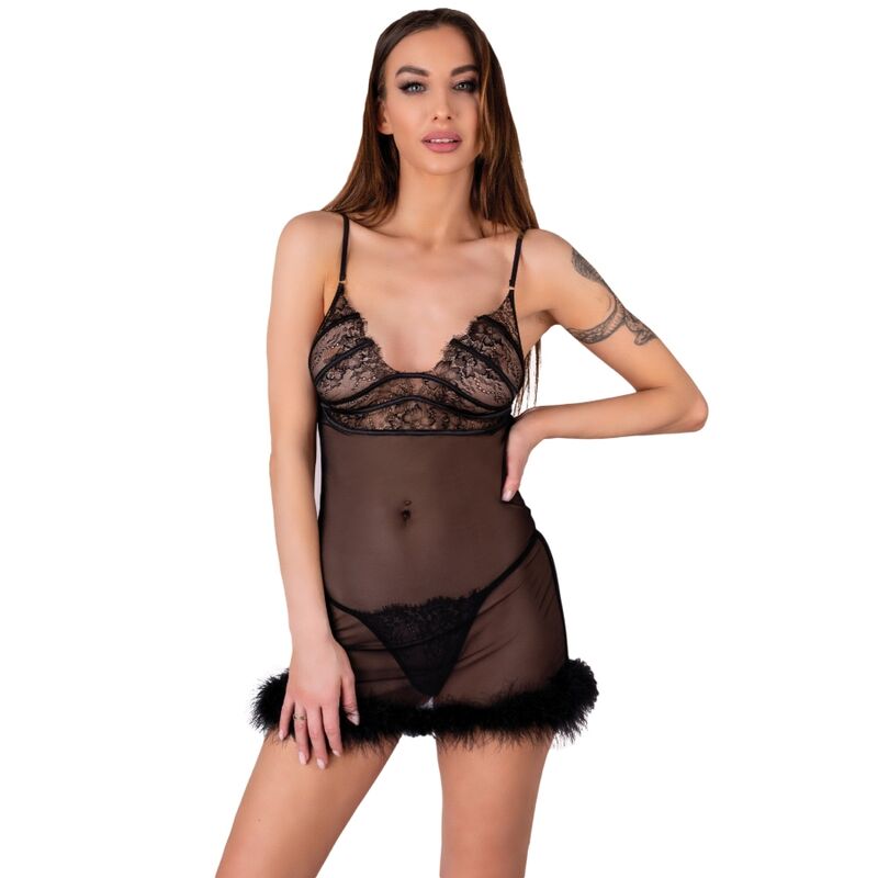 LIVCO CORSETTI MODA - ZERUNAM BABYDOLL SET + THONG BLACK S/M