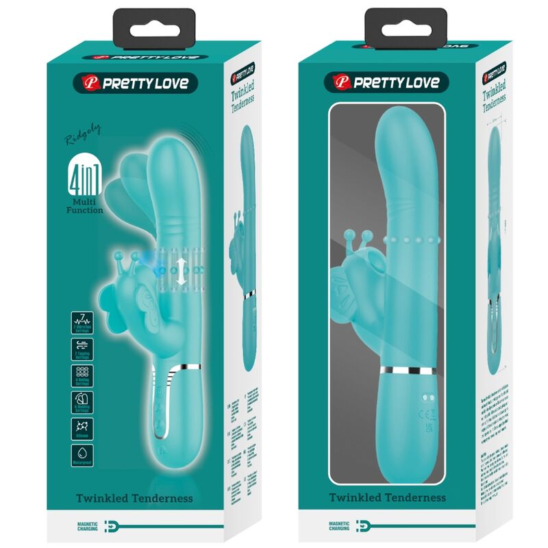 PRETTY LOVE - VIBRADOR RABBIT MULTIFUNÇÃO 4 EM 1 BORBOLETA VERDE ÁGUA