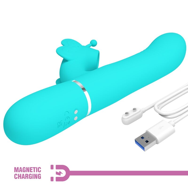 PRETTY LOVE - VIBRADOR RABBIT MULTIFUNÇÃO 4 EM 1 BORBOLETA VERDE ÁGUA