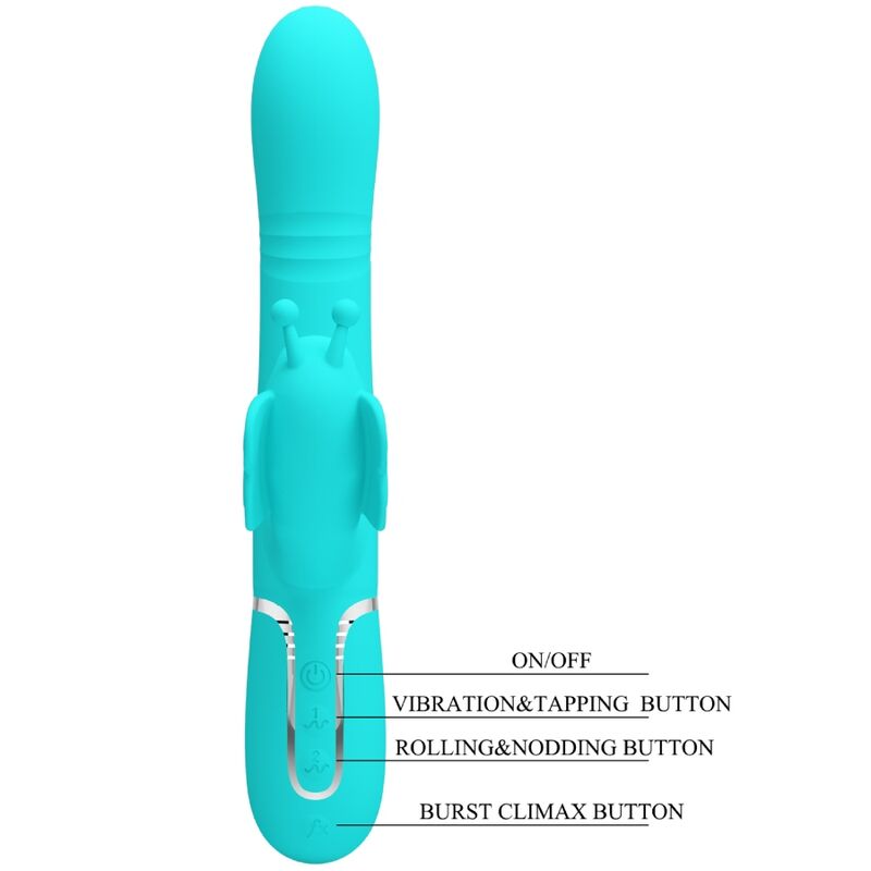 PRETTY LOVE - VIBRADOR RABBIT MULTIFUNÇÃO 4 EM 1 BORBOLETA VERDE ÁGUA