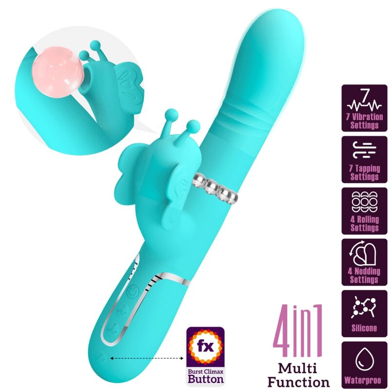 PRETTY LOVE - VIBRADOR RABBIT MULTIFUNÇÃO 4 EM 1 BORBOLETA VERDE ÁGUA