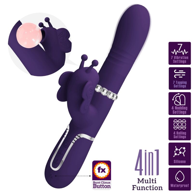 PRETTY LOVE - VIBRADOR RABBIT MULTIFUNÇÃO 4 EM 1 BORBOLETA ROXO