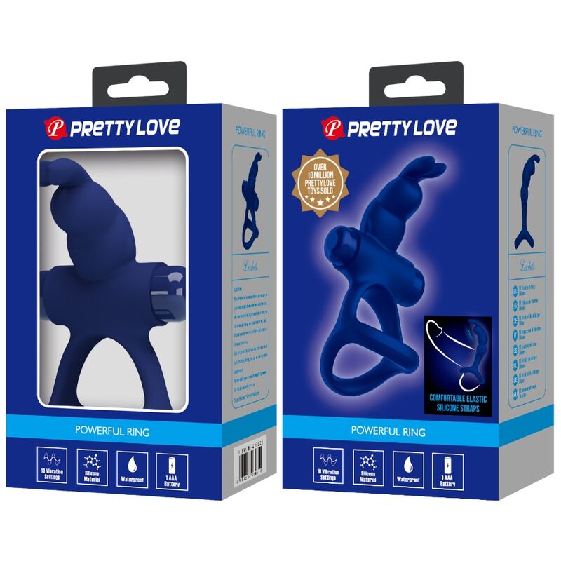 PRETTY LOVE - LUCHITO ANEL DUPLO RABBIT VIBRADOR AZUL